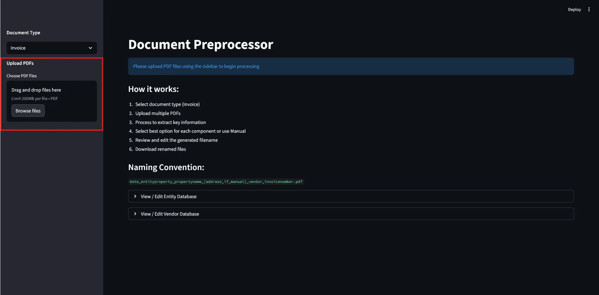 Document Preprocessor dashboard