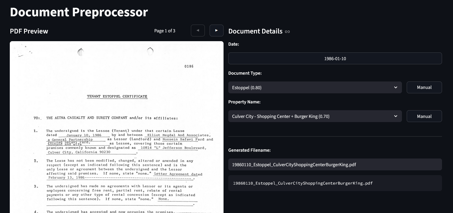 PDF preview with document details