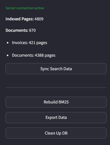 Search sidebar with stats and actions