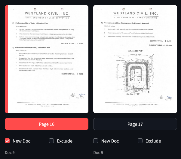Page thumbnails with controls