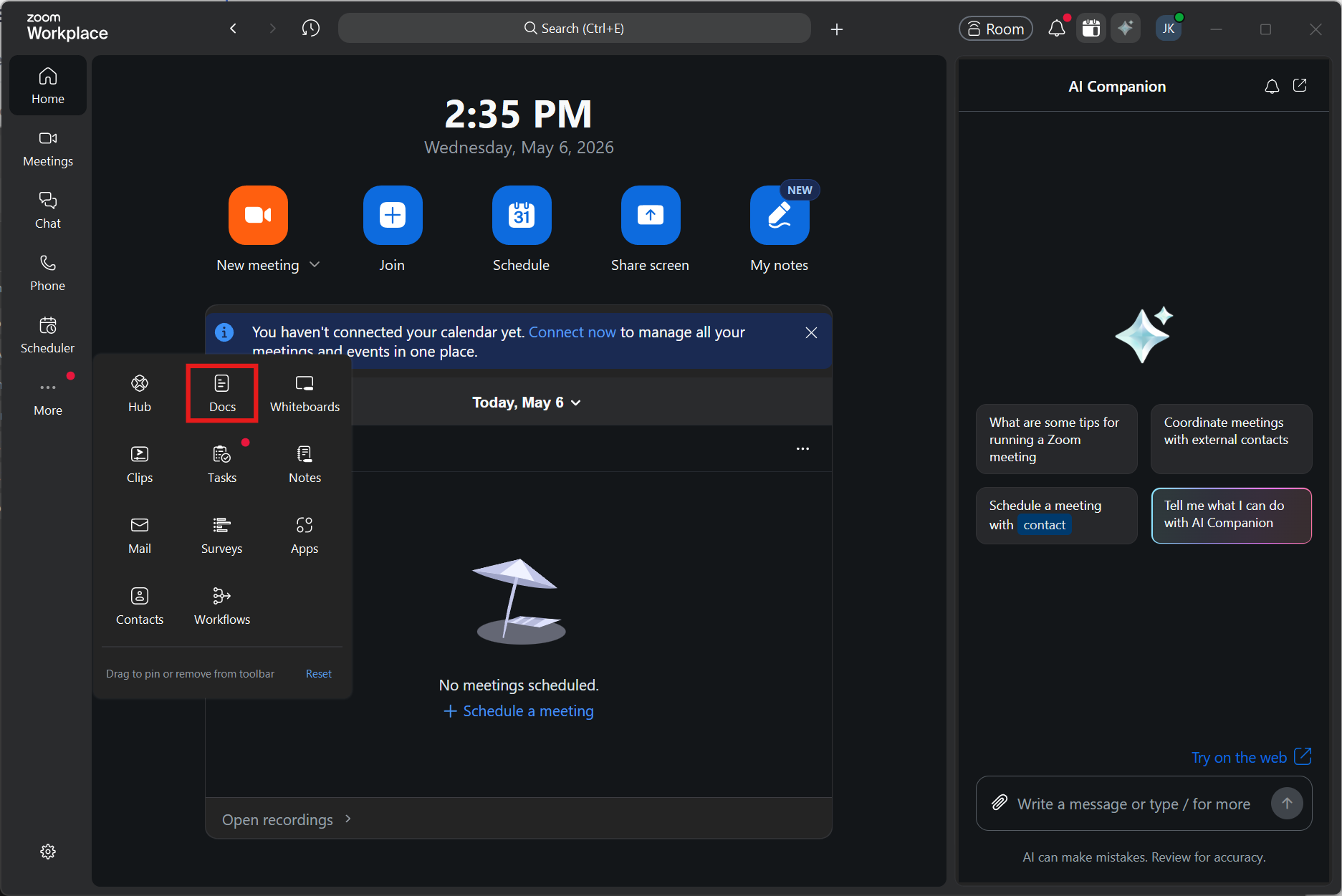 Docs option in the More menu