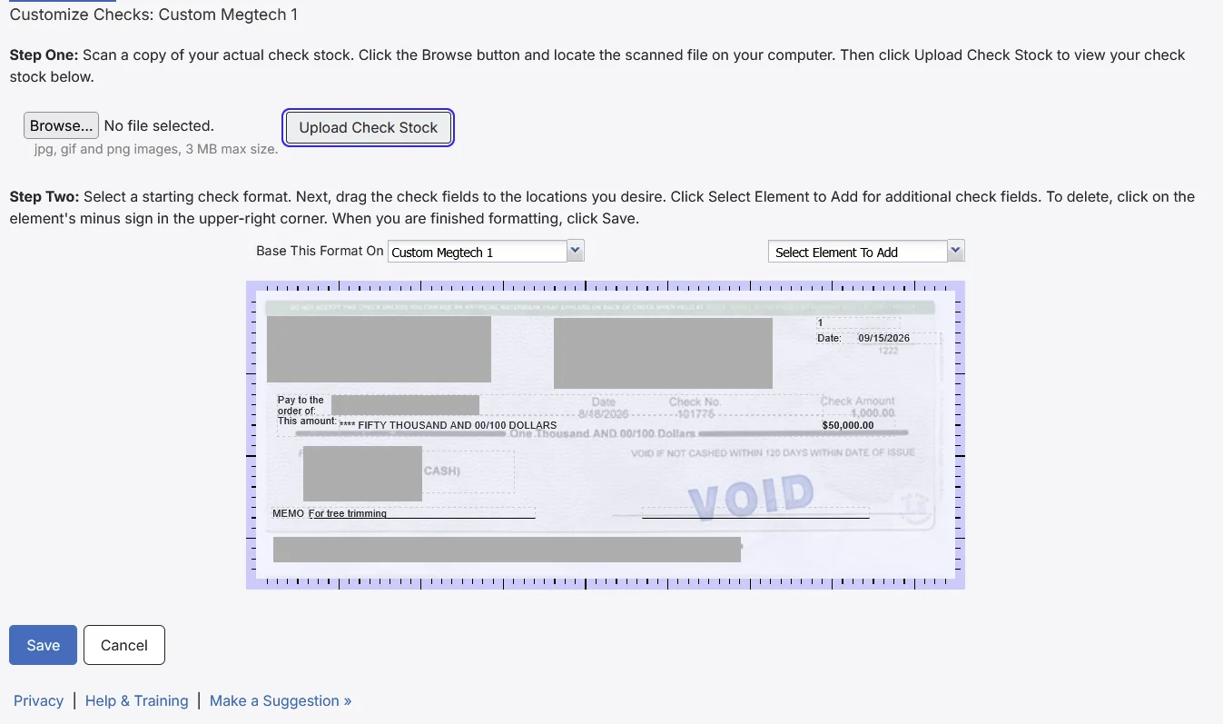 Customize Checks page with the check field layout editor