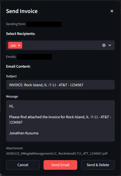 Send invoice dialog